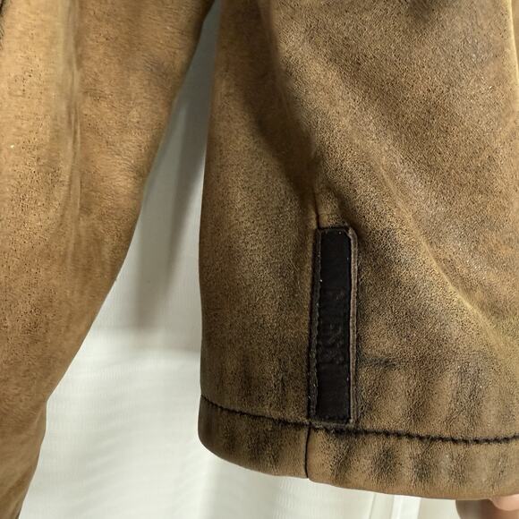 Vintage Guess Leather Bomber Jacket Distressed Suede Brown Men's Size M - Picture 5 of 10